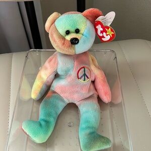 1996 Vintage Ty "Peace" Bear Beanie Babies pastel tie dye, Retired.